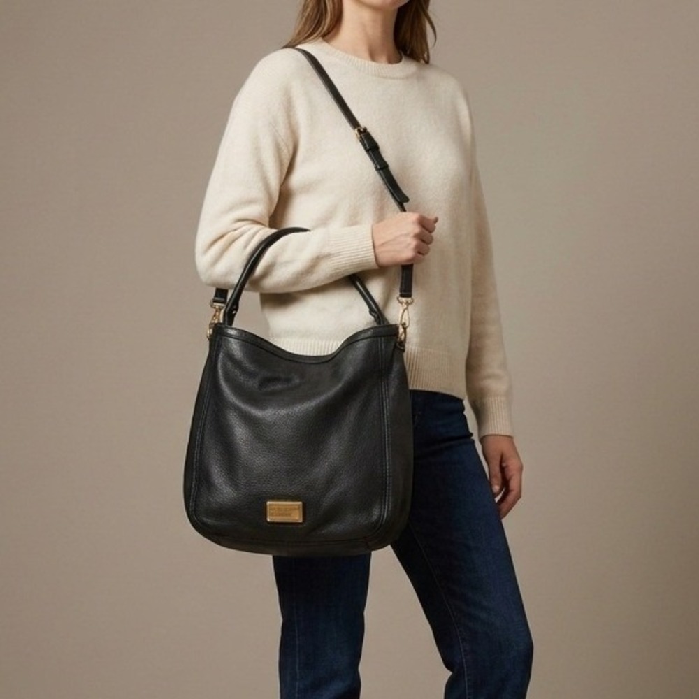 MARC BY MARC JACOBS Women Hobo Bag Large Black Leather Minimalist Workwear